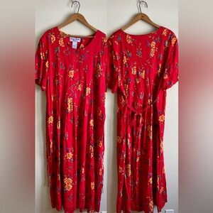 Vintage Jamie Brooke 90s Floral Maxi Dress Tie-Back Button Down 20W